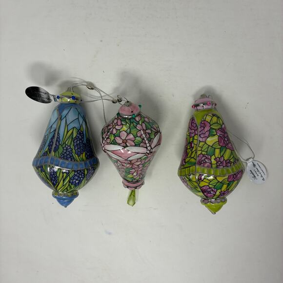 Bradford Editions Era of Louis Tiffany Heirloom Porcelain Ornaments #9 set of 3 - Picture 4 of 7